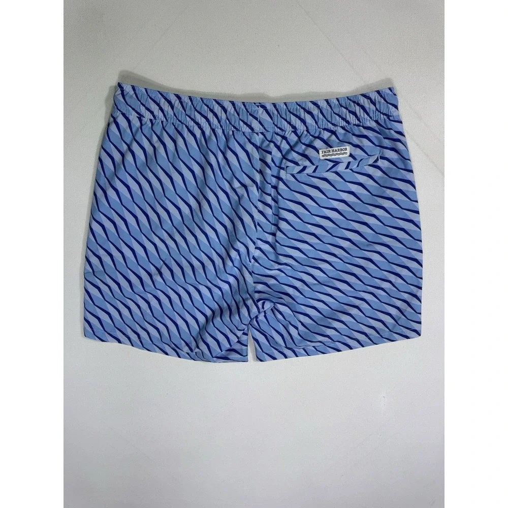 Fair Harbor Swim Trunks Mens 2XL Lined Shorts 7” Beach Blue Geometric Resort